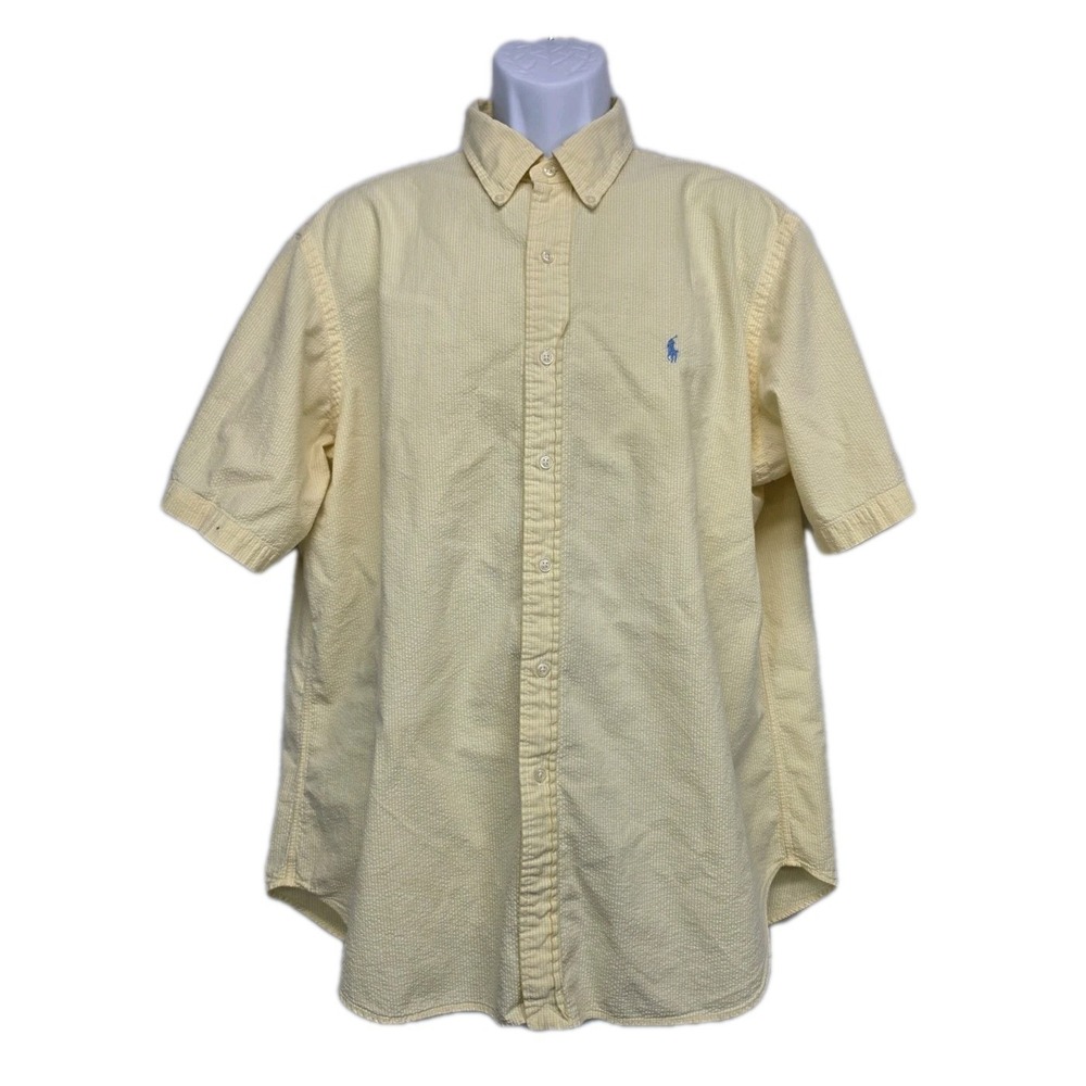 Ralph Lauren Mens XL Classic Fit Seersucker Short Sleeve Shirt Yellow 3181